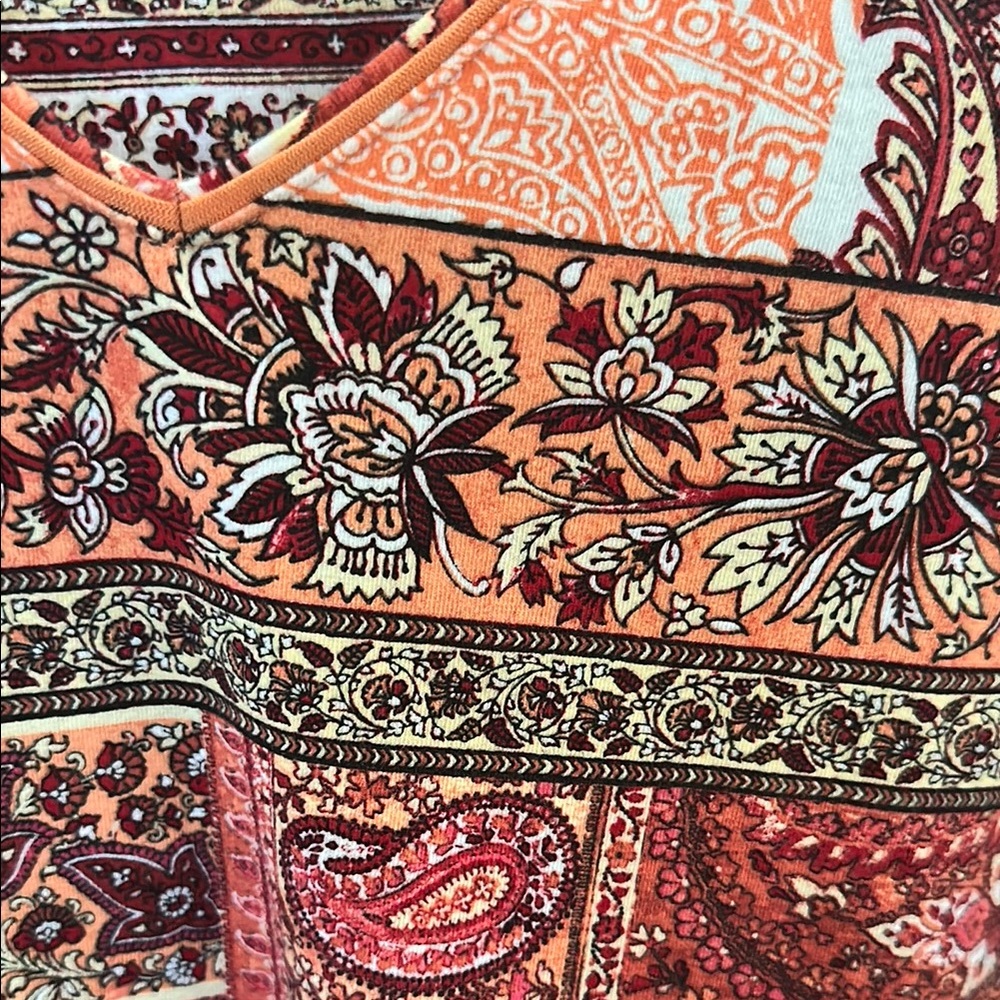 Chico's Women's Red and Orange Patchwork Blouse - Picture 5 of 12